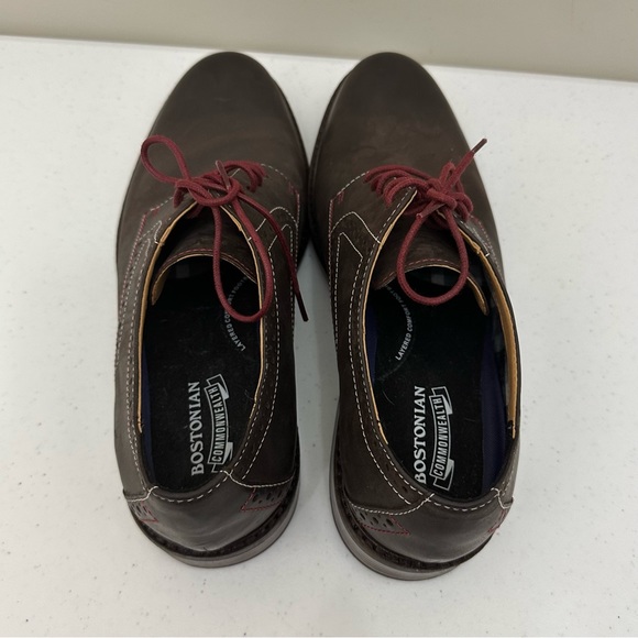 SALE! Men’s Bostonian Lace Up Brown Oxford Dress Shoes Size 9.5 w Maroon Laces - Picture 10 of 16